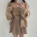 Korean Style V-Neck Cardigan, Top & Skirt