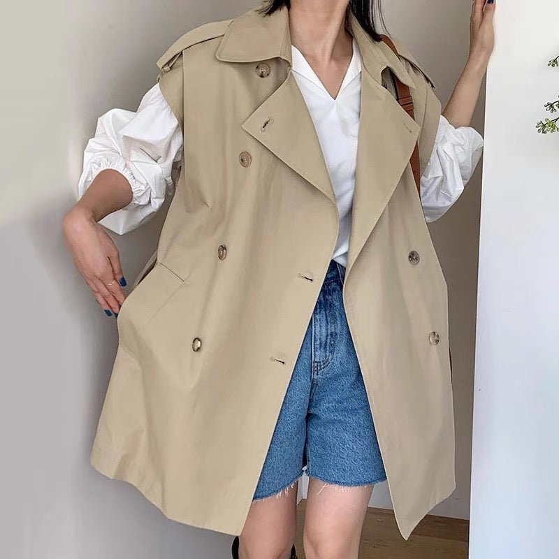 Double-Breasted Trench Coat Style Vest