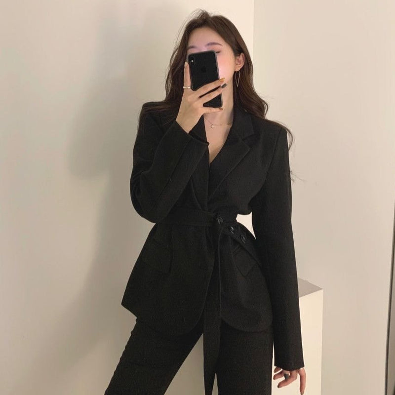 Korean Style Belted Blazer