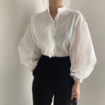 Designer Organza Sleeves Button-Up Blouse