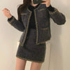 Buttonless Tweed Jacket with Mini Skirt Set