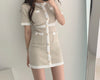 Classic Knitted Fitted Mini Dress with Shiny Metal Buttons