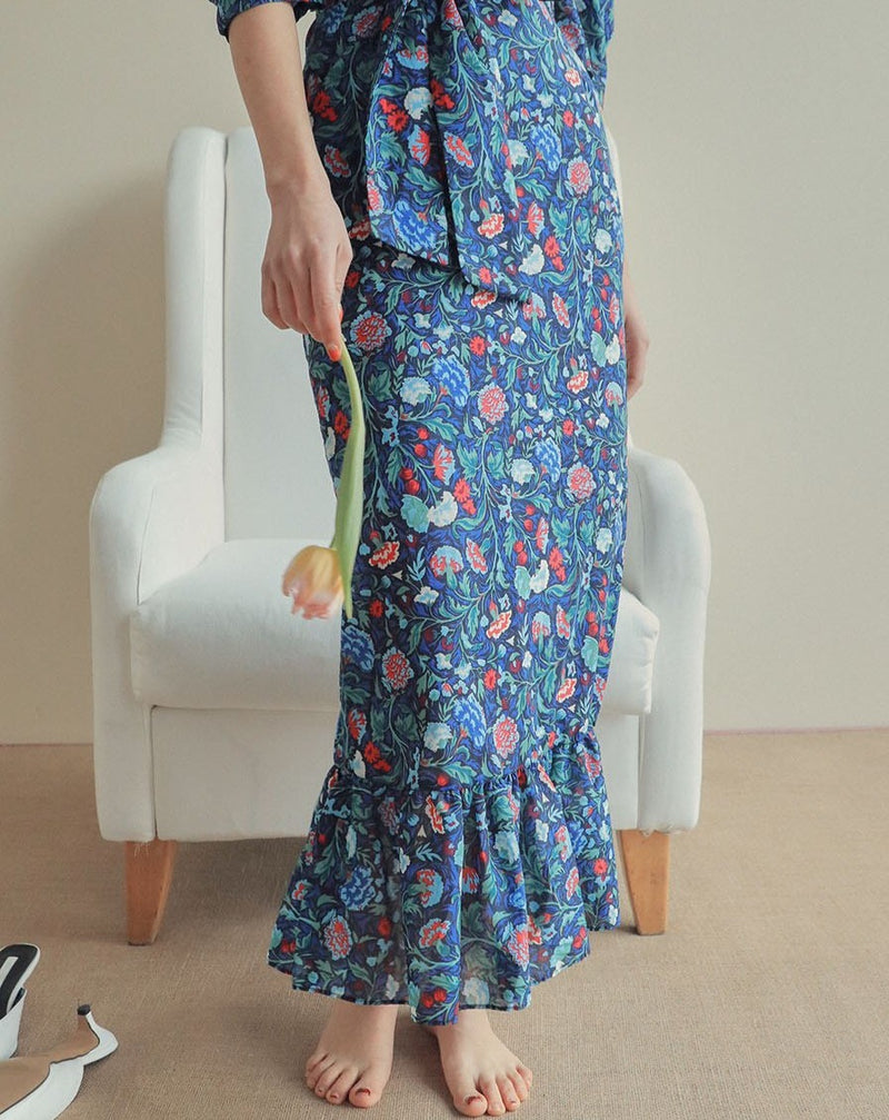 Floral Fishtail Dress with Deep V Back