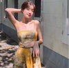 Summer Oil Painting Open Waist Strap Dress