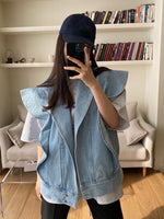 Denim Cap Sleeve Shawl Collared Vest