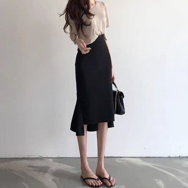 Black Fishtail Midi Skirt