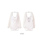 Ivory Lace-Up One-Piece Long Sleeve Swimwear