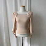 Cotton Knit Square Neck Puffed Sleeve Top