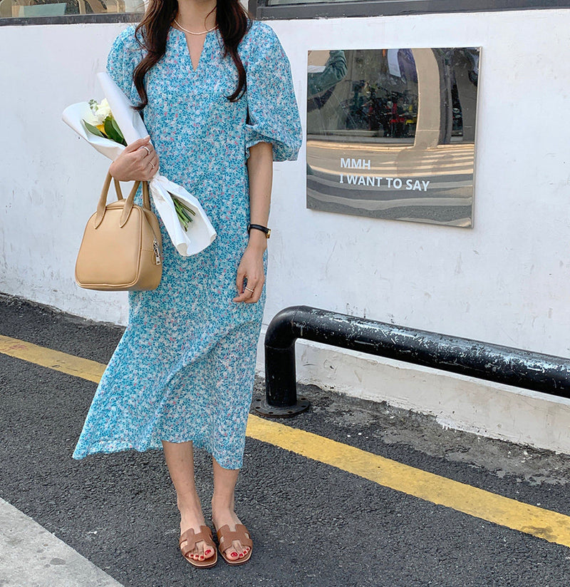 Floral Puff Sleeve Loose Fit Dress