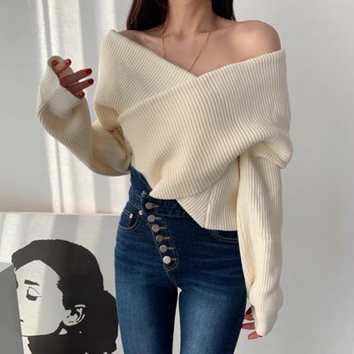 Off-The-Shoulder Crossover Sweater