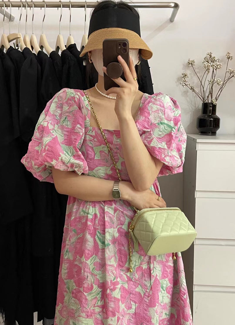 Floral Puffed Sleeve Babydoll Dress