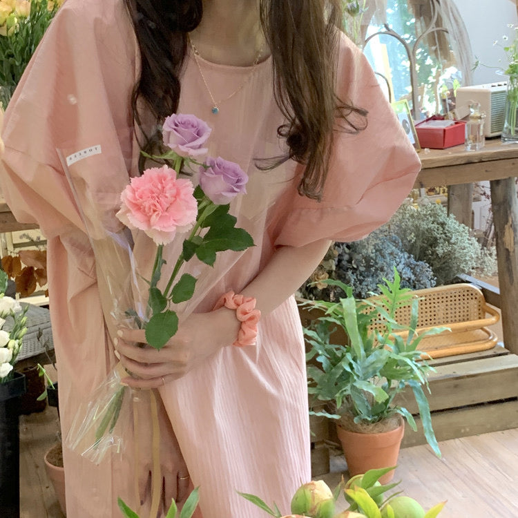 Korean Style Loose-Fitting Blush Dress