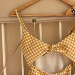 Front Tie Checked Blue / Yellow One Piece Swimsuit