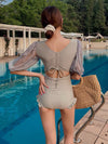 Sweet & Sexy Ruffled Swimsuit with Meshed Sleeves