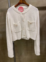 Crew Neck Seed Stitch Knitted Cropped Cardigan