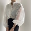 Designer Organza Sleeves Button-Up Blouse