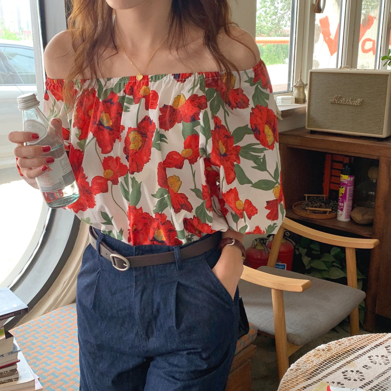 Passion Floral Print Off-Shoulder Top