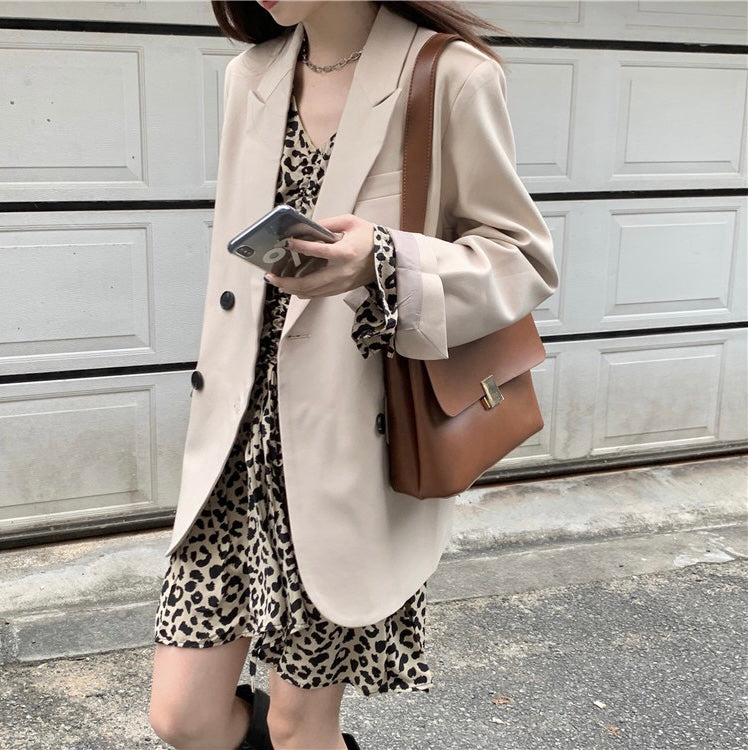 Leopard Print Long Sleeve Drawstring Mini Dress