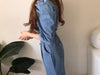 Square Neck Belted Denim Jumpsuit