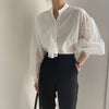 Designer Organza Sleeves Button-Up Blouse