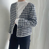 V-Neck Collarless Plaided Tweed Jacket