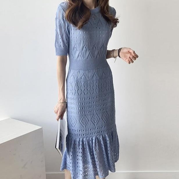 Open-Knit Soft Viscose Fishtail Dress