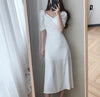 Sweetheart Neckline Puffed Sleeve Midi Dress