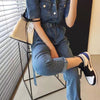 Short Sleeve Blue Denim Utility Jumpsuit