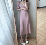 Sweetheart Neckline Puffed Sleeve Midi Dress