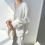 V-Neck Mink Cashmere Jacket / Cardigan with Braided Trims