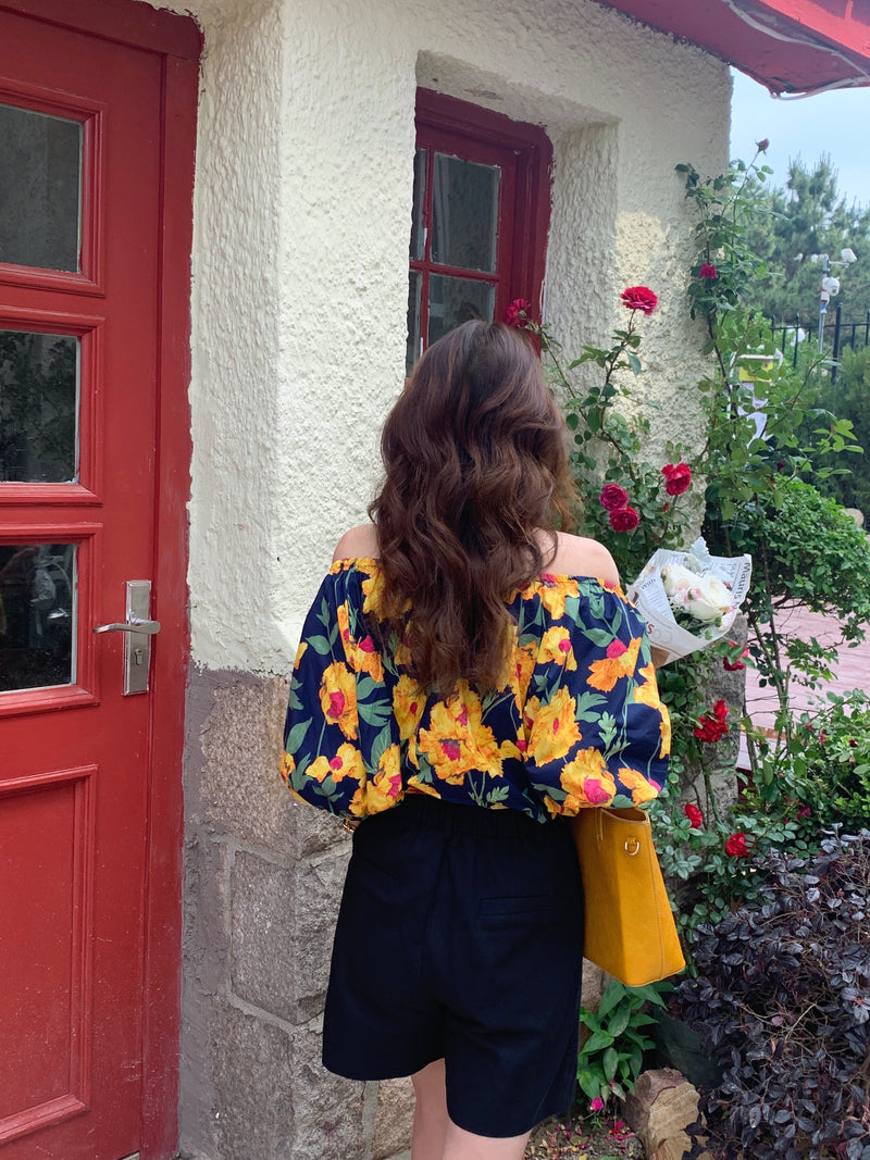 Passion Floral Print Off-Shoulder Top