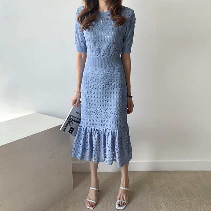 Open-Knit Soft Viscose Fishtail Dress