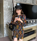 Floral Print Long Sleeve Smocked Dress