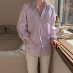 Korean Style Taro Stripe Button-Up Shirt