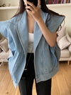 Denim Cap Sleeve Shawl Collared Vest