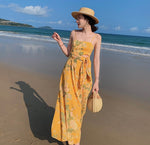 Summer Oil Painting Open Waist Strap Dress