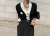 Classic V-Neck Black & White Soft Cardigan with Gold Buttons