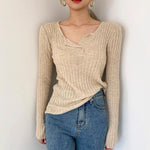 Soft Cotton V-Neck Ribbed Knit Top