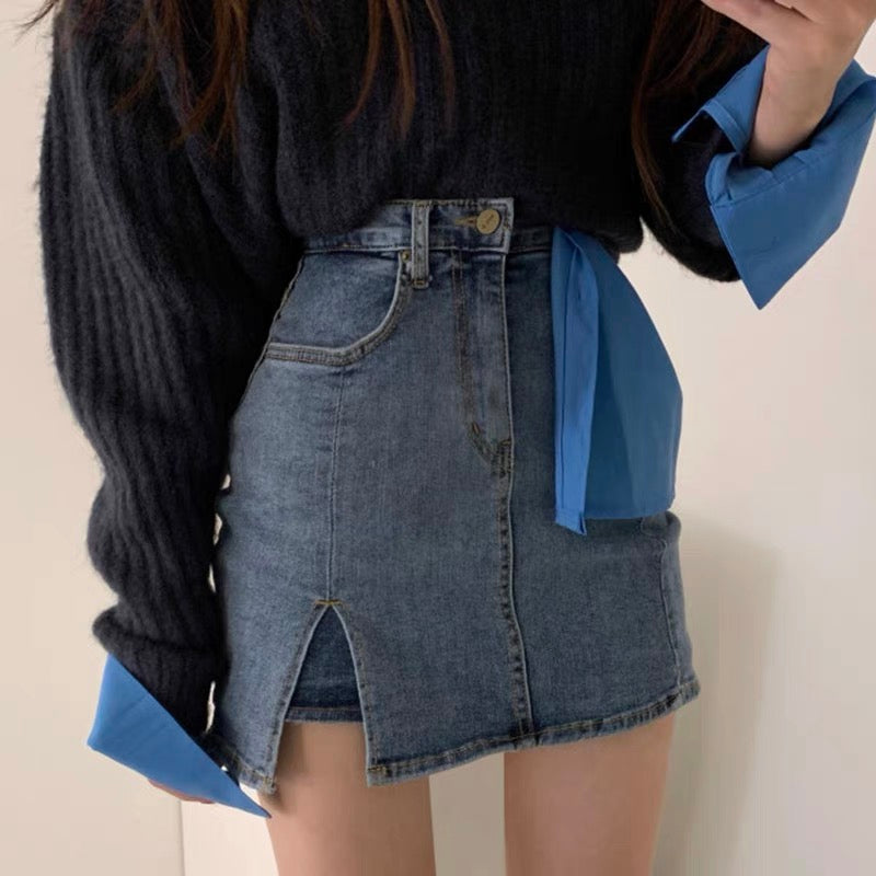 Denim Side Slit Skorts