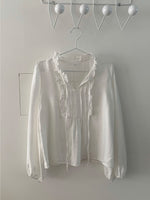 French Romance Ruffled V-Neck Ribbon Tie Blouse