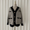 V-Neck Oversized Plaid Cardigan with Gold Button