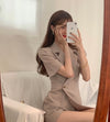 Short Sleeve Blazer Style Single-Button Skort Romper