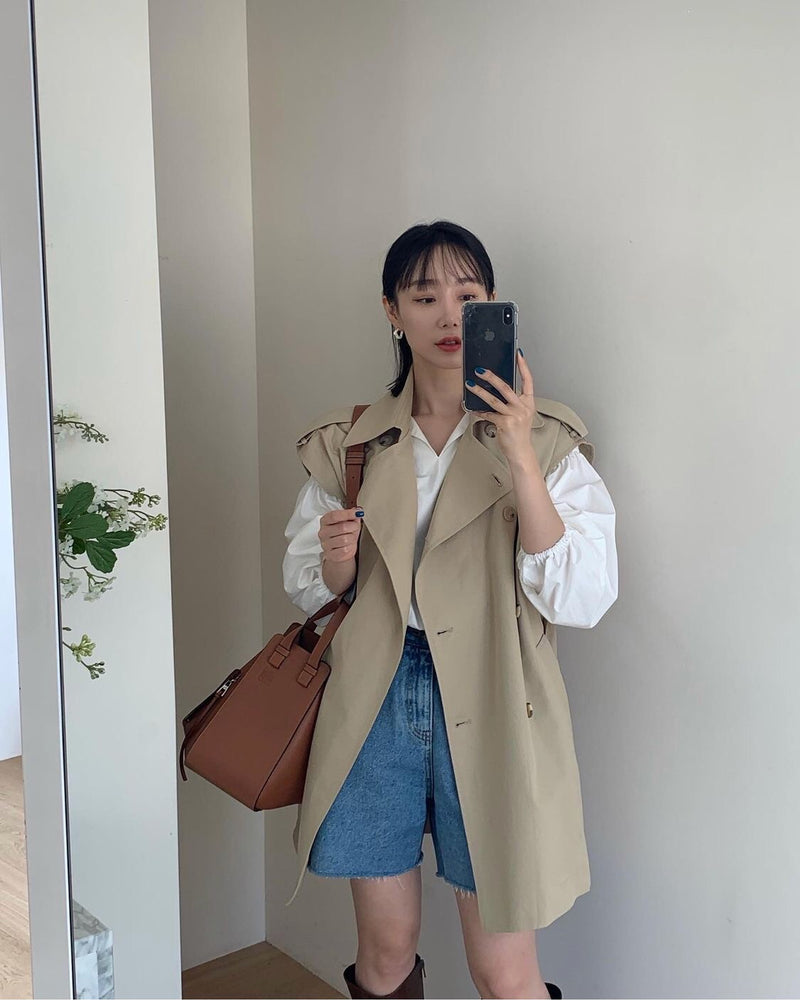 Double-Breasted Trench Coat Style Vest