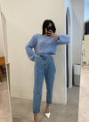 Designer High-Rise Asymmetrical Side Buttons Denim Pants