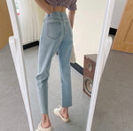 High-Waist Straight Leg Blue Washed Jeans