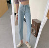 High-Waist Straight Leg Blue Washed Jeans