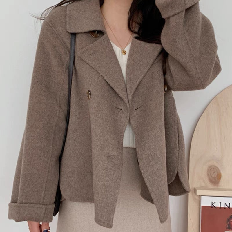 Korean Style Double Breasted Wool Blended Coat