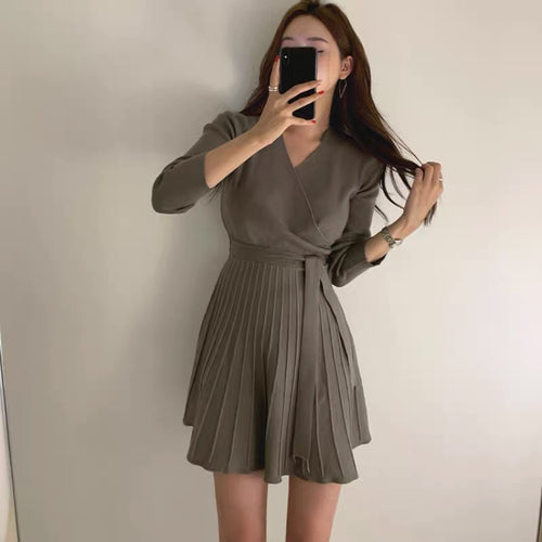 Korean Style Soft Knit Wrap Style Mini Dress