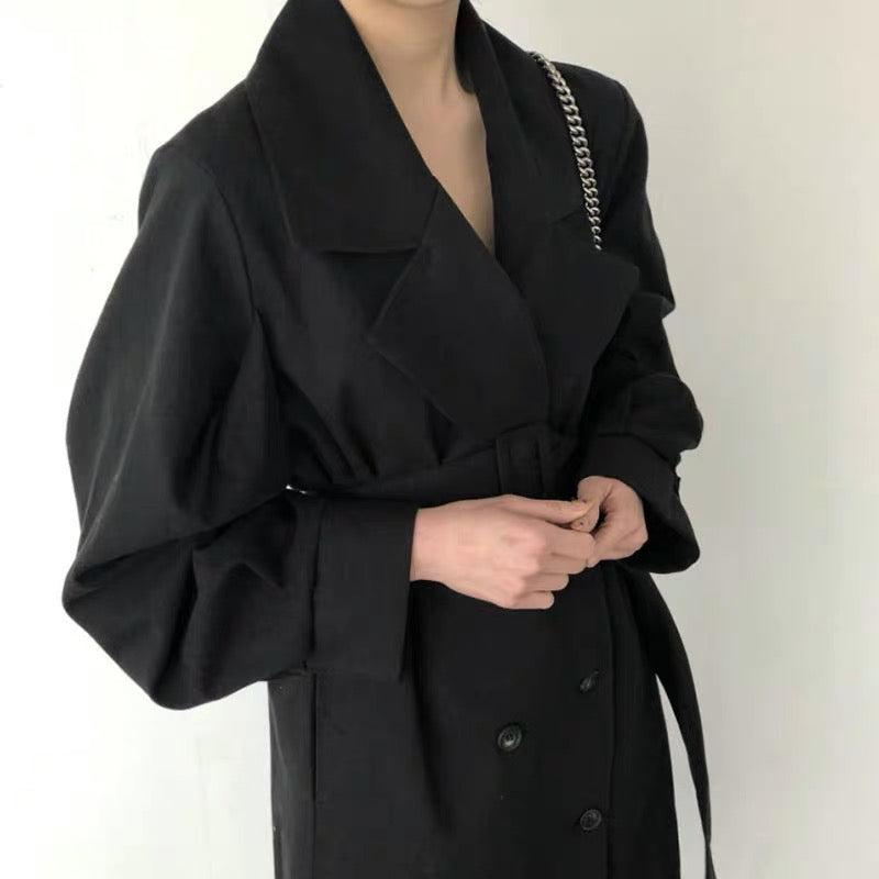 British Style Double Breasted Trench Coat with Belt