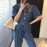 Short Sleeve Blue Denim Utility Jumpsuit